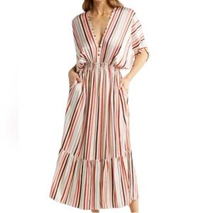 lemlem Leila Plunge Dress in Bizu Cream Women's Size L $425 NWOT